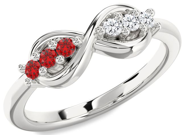 Diamond & Ruby Silver Infinity Round Promise Ring