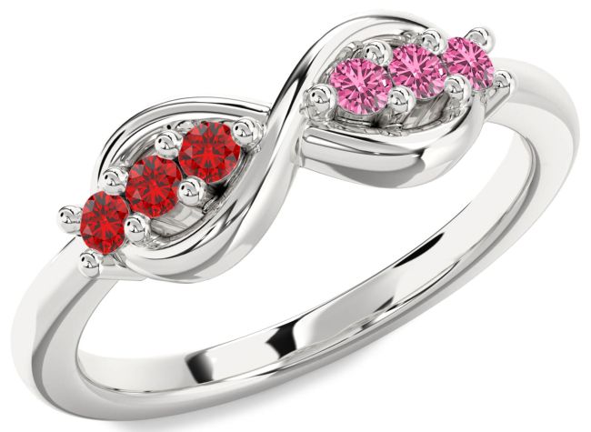 Ruby & Pink Sapphire Silver Infinity Round Promise Ring