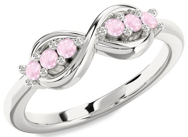 Rose Quartz Platinum Infinity Round Ring