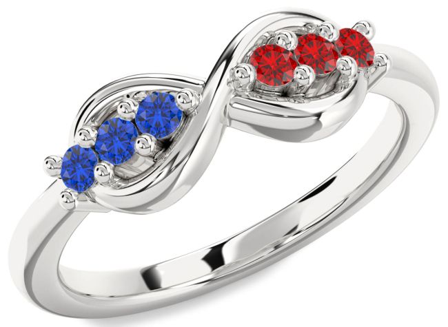Blue Sapphire & Ruby Silver Infinity Round Promise Ring