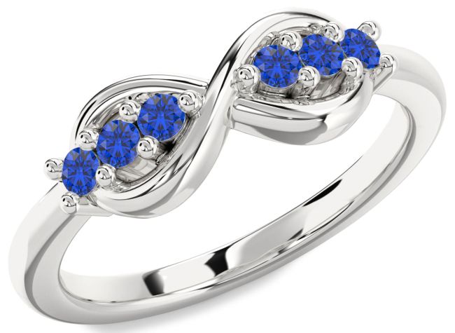 Blue Sapphire Silver Infinity Round Ring