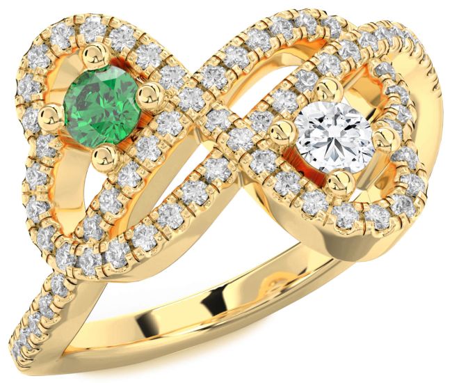 Diamond Gold Infinity Heart Two Stone Pave Promise Ring