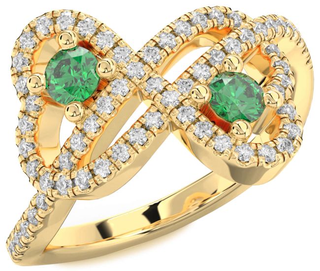 Diamond Emerald Gold Silver Infinity Heart Two Stone Pave Birthstone Ring