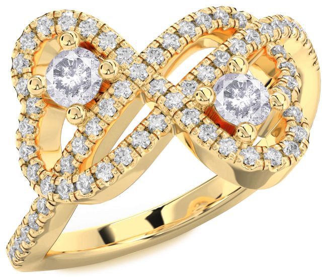 Salt & Pepper Diamond Gold Infinity Heart Two Stone Pave Ring