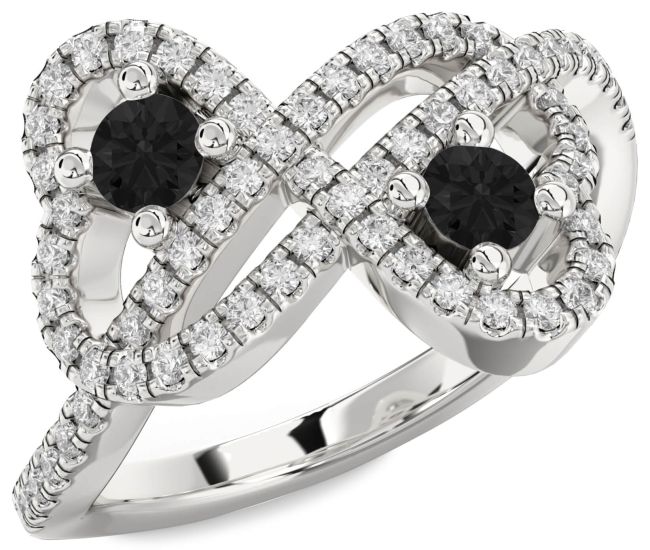 Black Diamond Silver Infinity Heart Two Stone Pave Ring