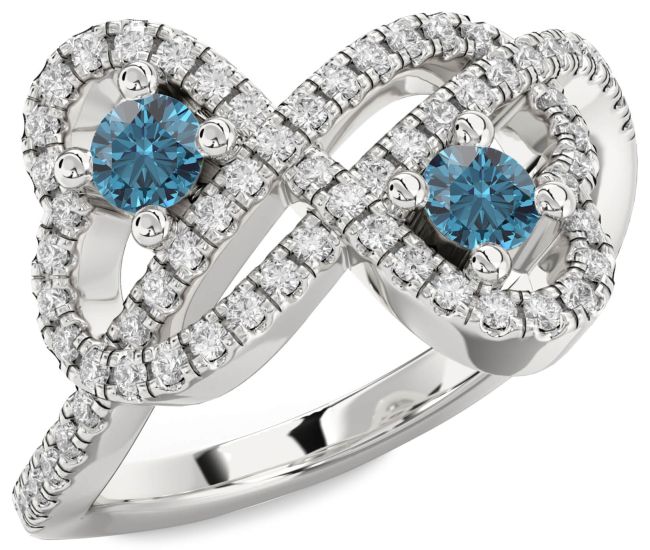 Blue Diamond Platinum Infinity Heart Two Stone Pave Ring