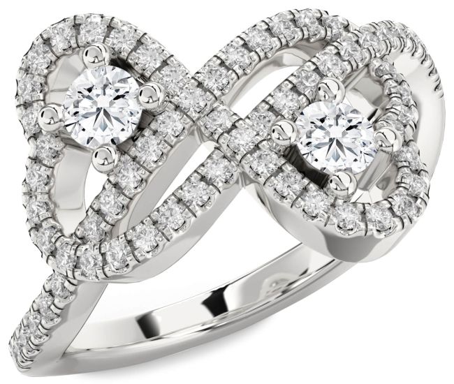 Diamond White Gold Infinity Heart Two Stone Pave Ring