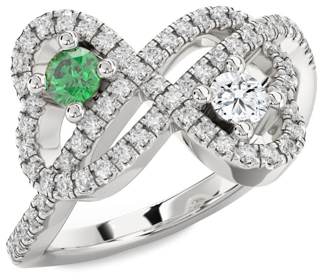 Diamond Silver Infinity Heart Two Stone Pave Promise Ring
