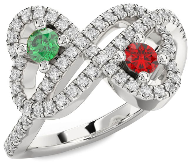 Diamond Silver Infinity Heart Two Stone Pave Promise Ring