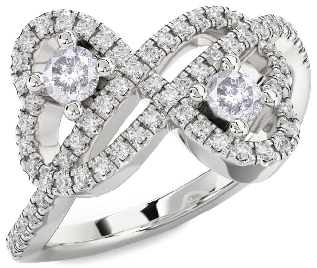 Salt & Pepper Diamond Silver Infinity Heart Two Stone Pave Ring
