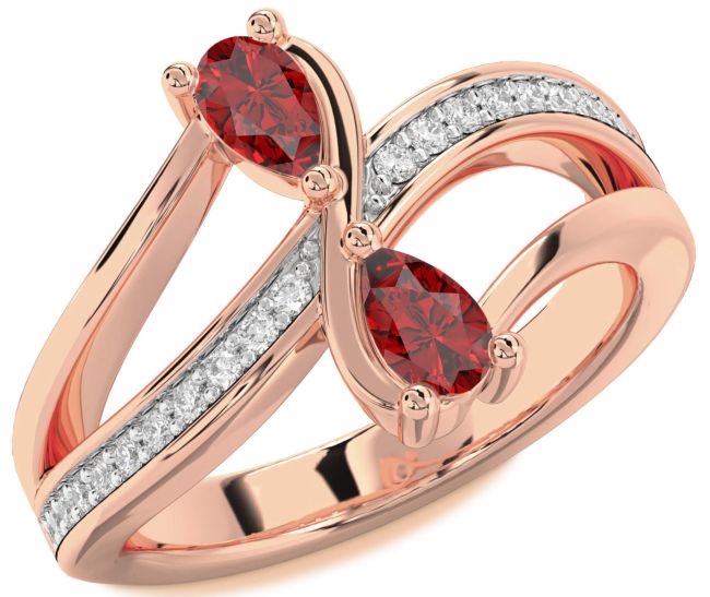 Diamond Ruby Rose Gold Pear Two Stone Birthstone Ring