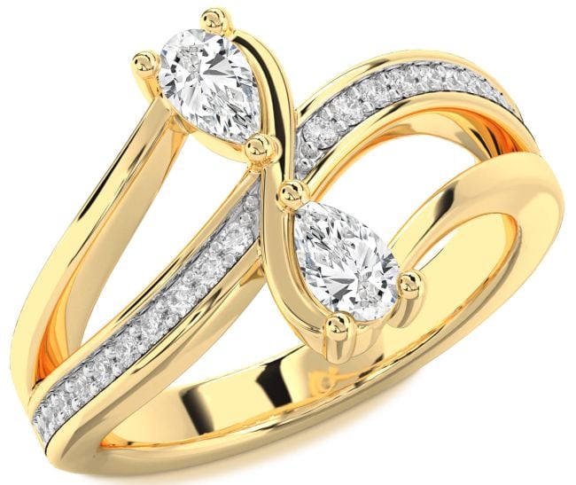 Diamond Gold Pear Two Stone Ring