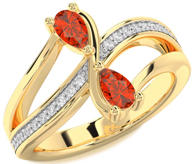 Diamond Fire Opal Gold Silver Pear Two Stone Ring