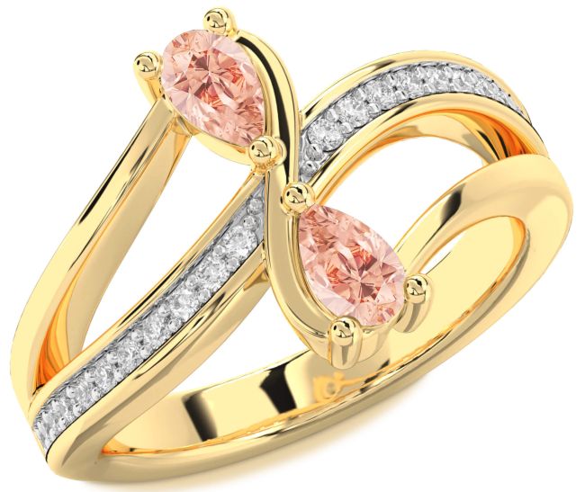 Diamond Morganite Gold Silver Pear Two Stone Ring