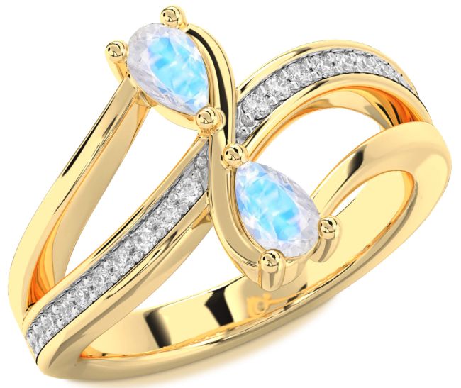 Diamond Moonstone Gold Pear Two Stone Ring