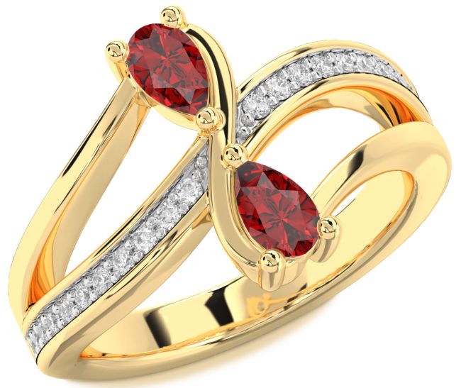 Diamond Ruby Gold Pear Two Stone Birthstone Ring