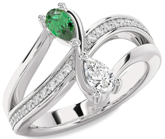 Diamond Silver Pear Two Stone Promise Ring