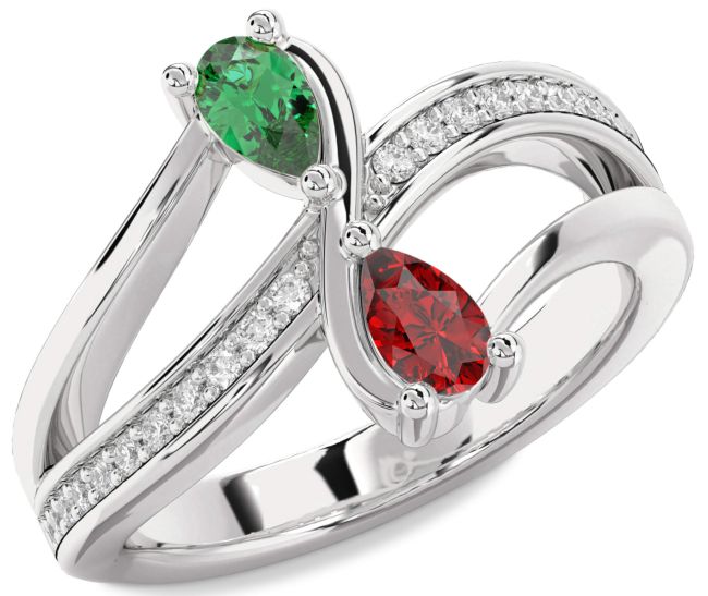Diamond Silver Pear Two Stone Promise Ring