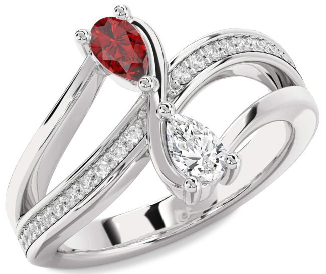 Diamond Silver Pear Two Stone Promise Ring