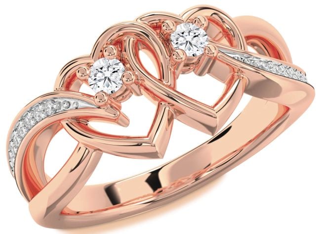 Diamond Rose Gold Heart Two Stone Ring