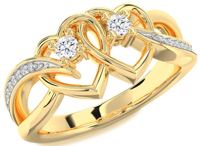 Diamond Gold Silver Heart Two Stone Ring