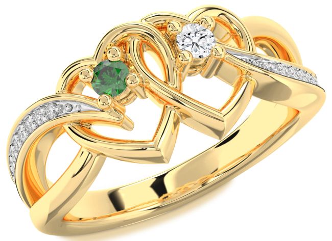 Diamond Gold Heart Two Stone Promise Ring
