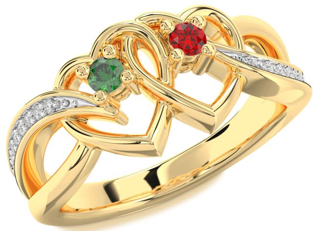 Diamond Gold Silver Heart Two Stone Promise Ring