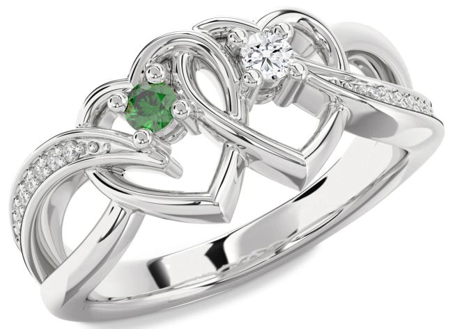 Diamond Silver Heart Two Stone Promise Ring