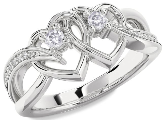 Salt & Pepper Diamond Platinum Heart Two Stone Ring