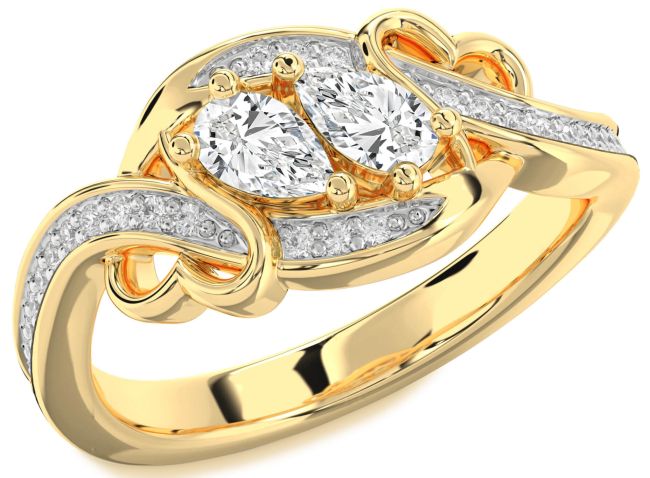 Diamond Gold Silver Heart Two Stone Ring