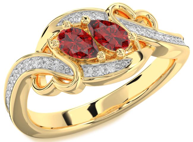 Diamond Ruby Gold Heart Two Stone Birthstone Ring
