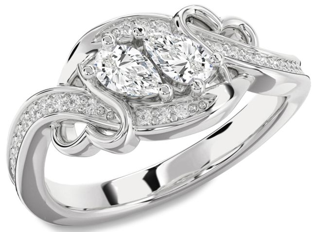 Diamond Silver Heart Two Stone Ring