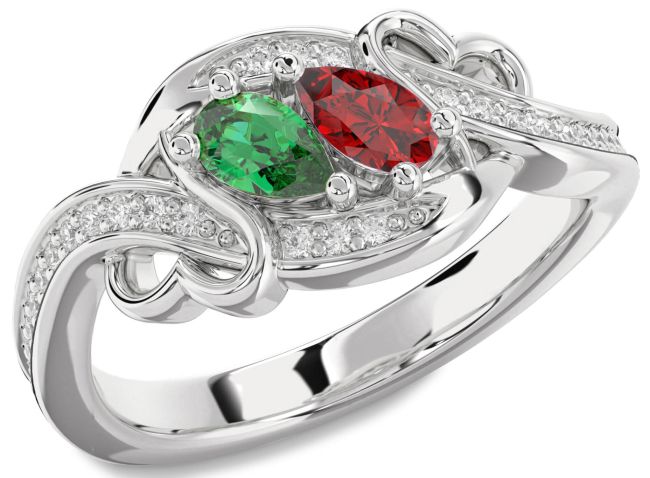 Diamond Silver Heart Two Stone Promise Ring