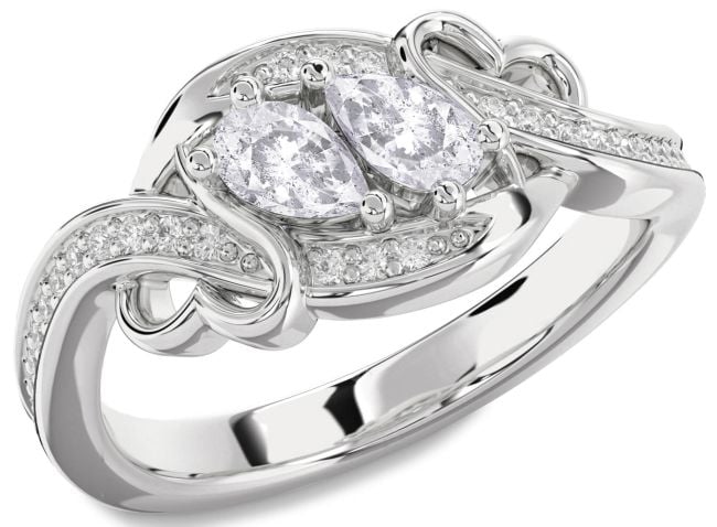 Salt & Pepper Diamond Platinum Heart Two Stone Ring