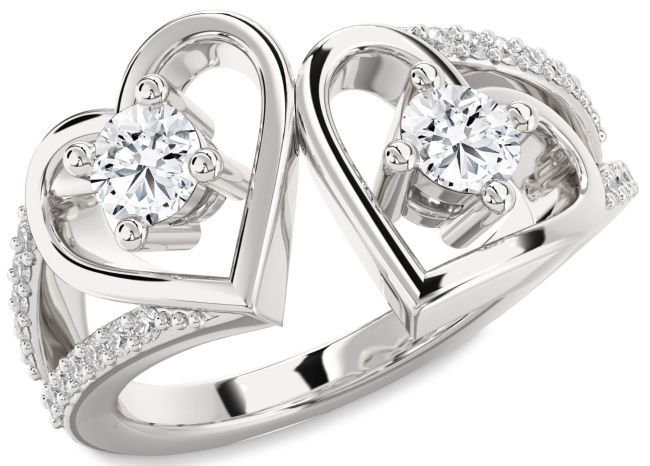 Diamond White Gold Heart Two Stone Ring