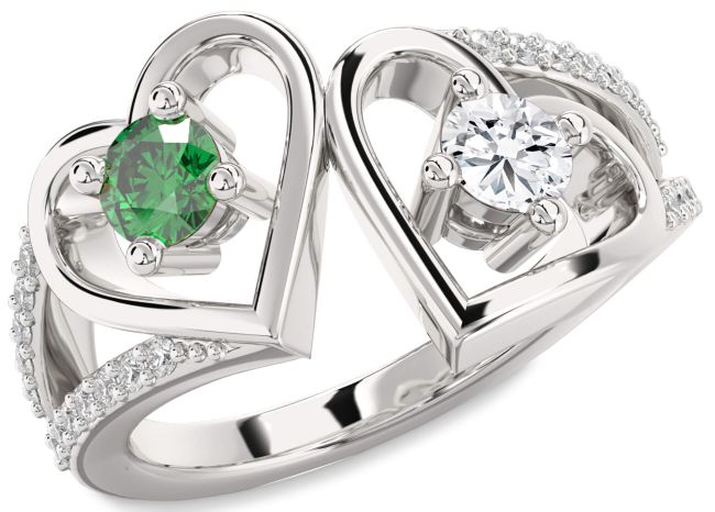Diamond Platinum Heart Two Stone Promise Ring