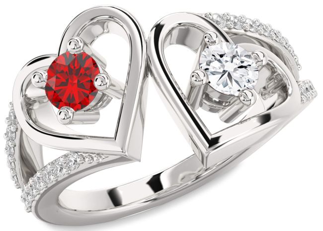 Diamond Platinum Heart Two Stone Promise Ring