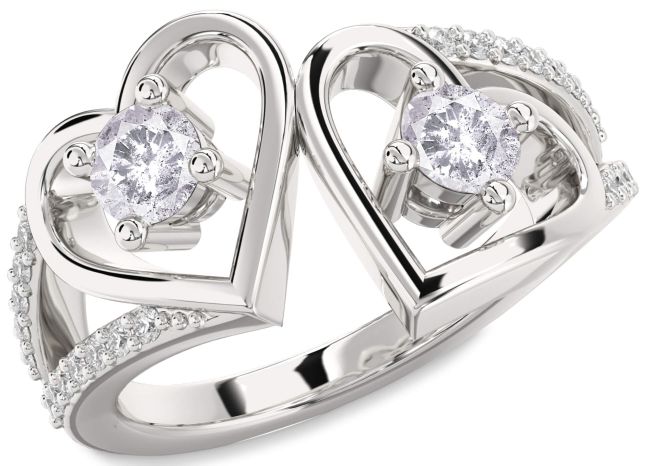 Salt & Pepper Diamond Silver Heart Two Stone Ring