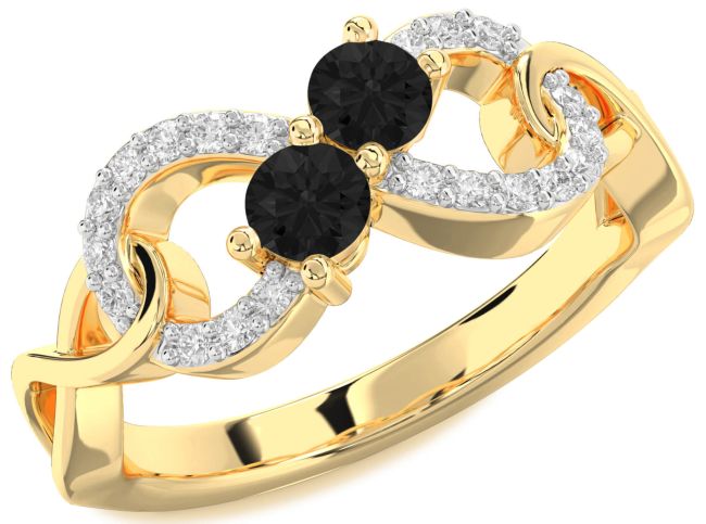 Black Diamond Gold Infinity Round Two Stone Ring