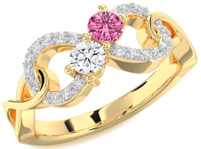 Diamond Gold Silver Infinity Round Two Stone Promise Ring