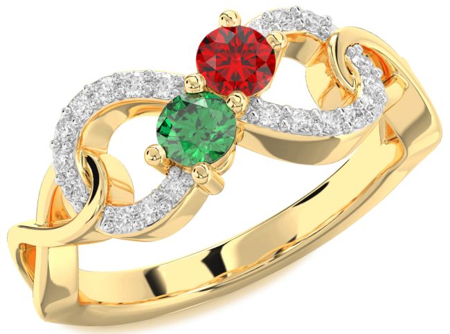 Diamond Gold Silver Infinity Round Two Stone Promise Ring