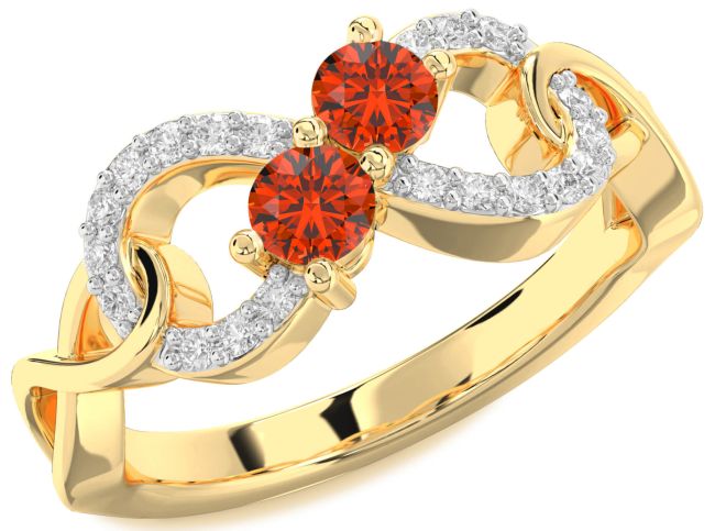 Diamond Fire Opal Gold Infinity Round Two Stone Ring