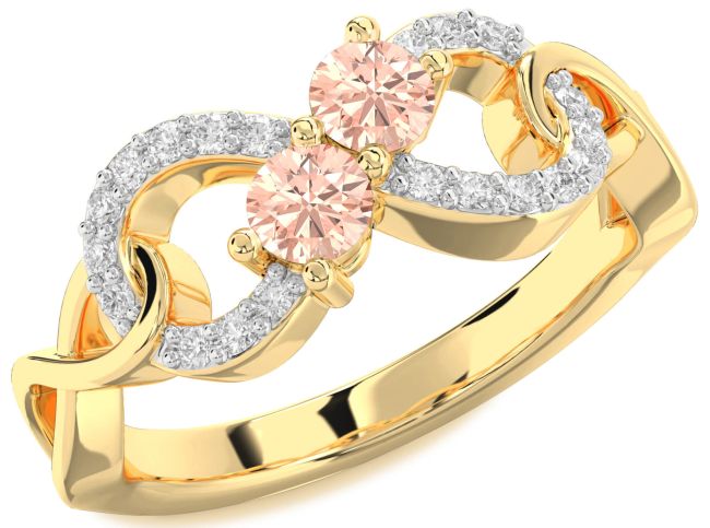 Diamond Morganite Gold Infinity Round Two Stone Ring