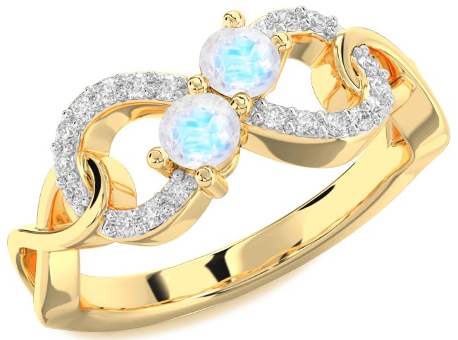 Diamond Moonstone Gold Infinity Round Two Stone Ring