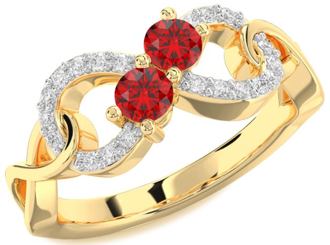 Diamond Ruby Gold Infinity Round Two Stone Birthstone Ring