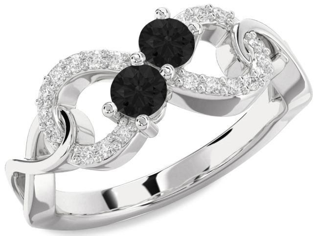 Black Diamond Platinum Infinity Round Two Stone Ring