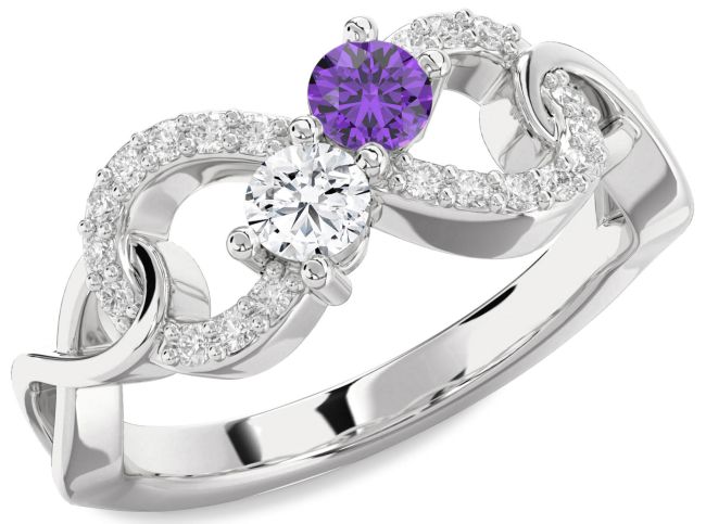 Diamond Silver Infinity Round Two Stone Promise Ring
