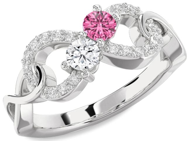 Diamond White Gold Infinity Round Two Stone Promise Ring
