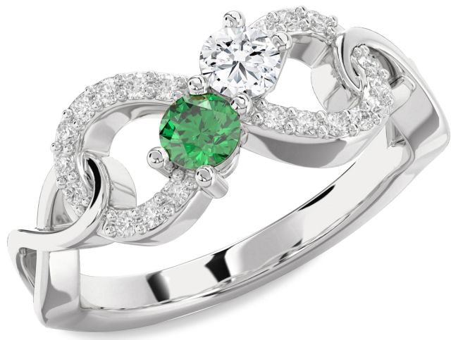 Diamond Silver Infinity Round Two Stone Promise Ring