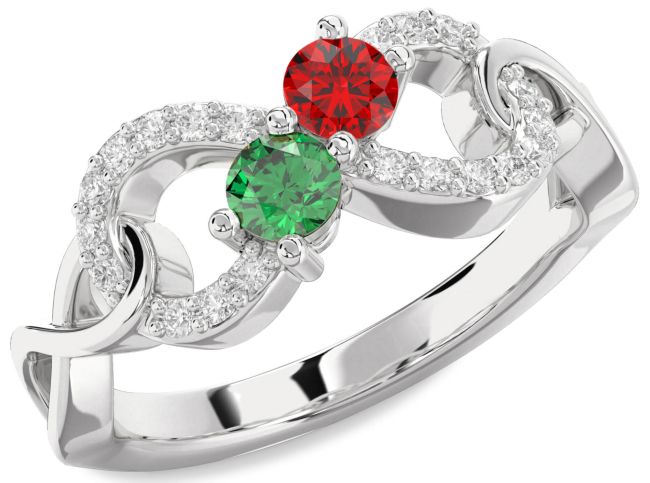 Diamond Silver Infinity Round Two Stone Promise Ring